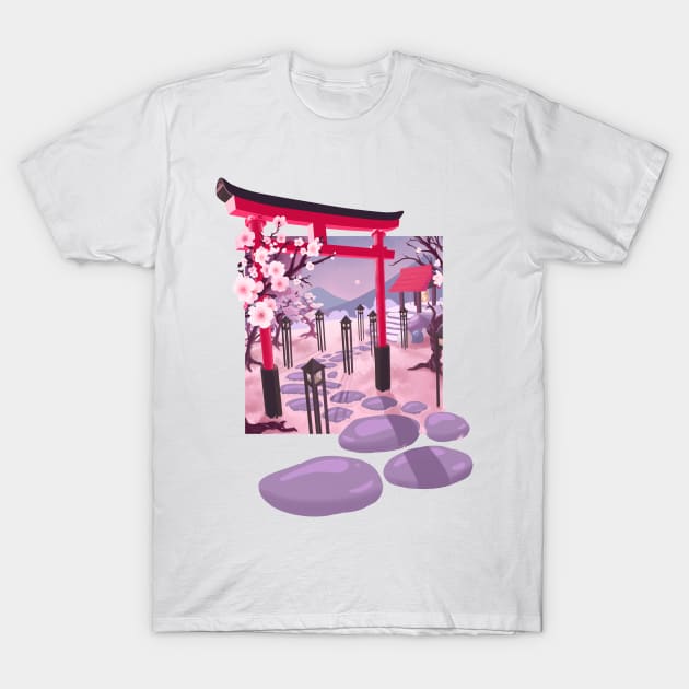 Sakura Temple - inspired by Matsuo Basho T-Shirt by ClaudiaRinaldi